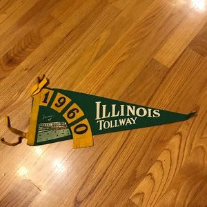 Vintage 1960 Illinois tollway felt travel pennant